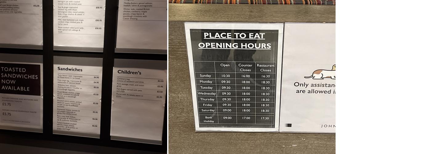 John Lewis The Place To Eat Menu