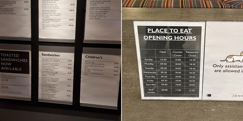 John Lewis The Place To Eat Menu