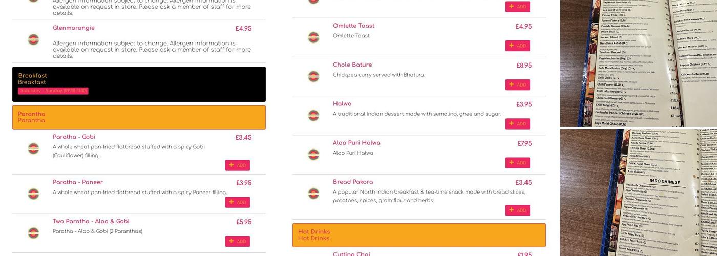 Bollywood Junction UK Menu