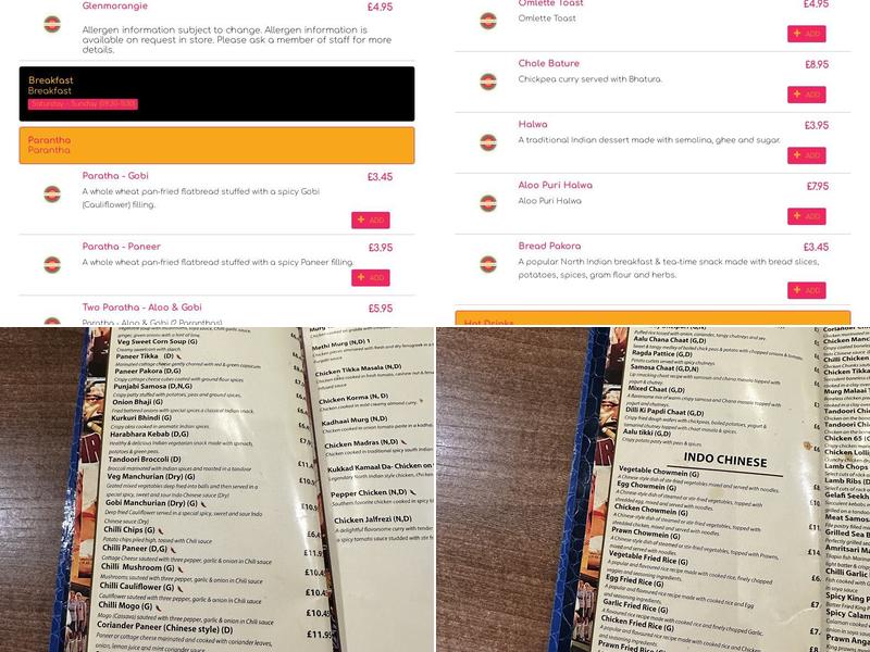 Bollywood Junction UK Menu