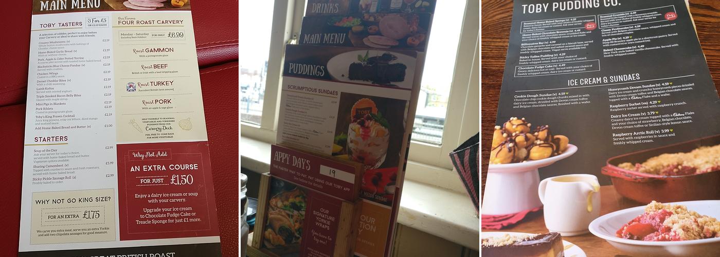 Toby Carvery Enfield Menu