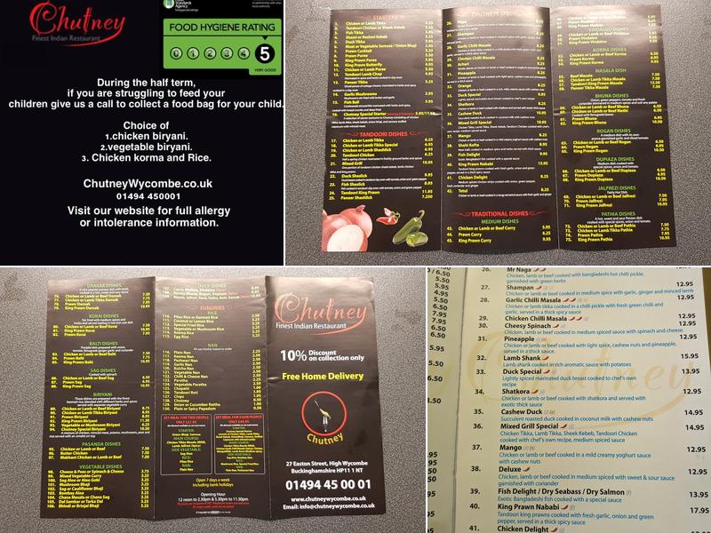 Chutney, High Wycombe Menu