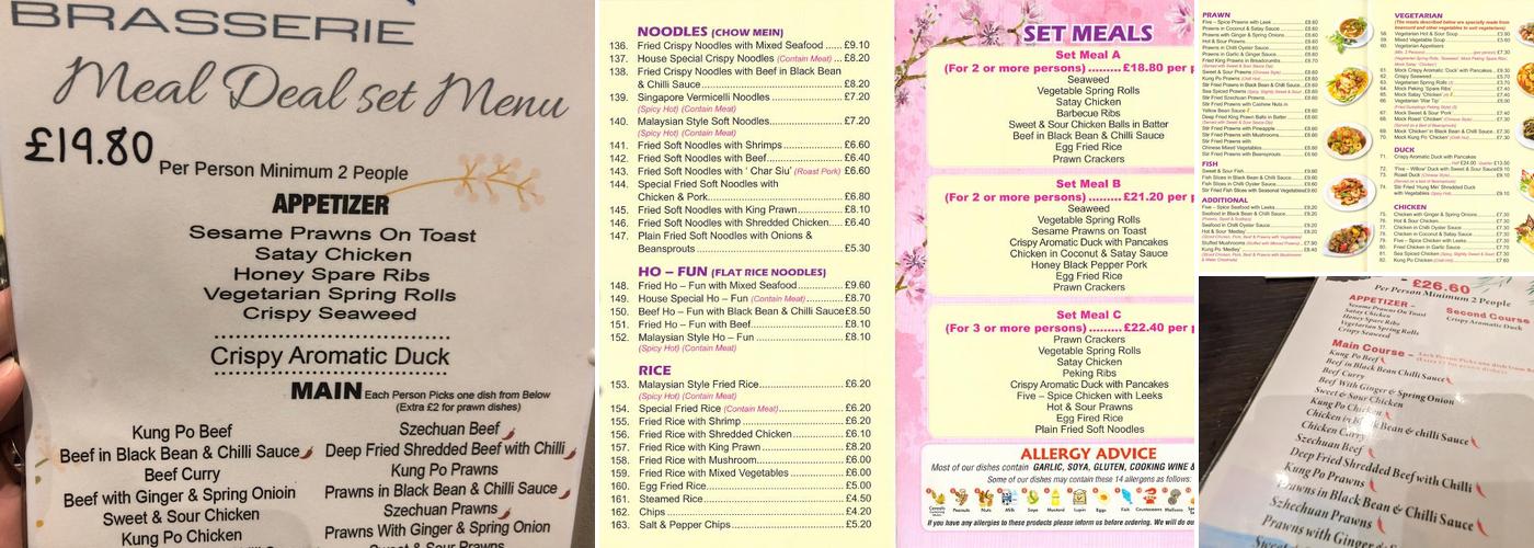 China Brasserie Menu