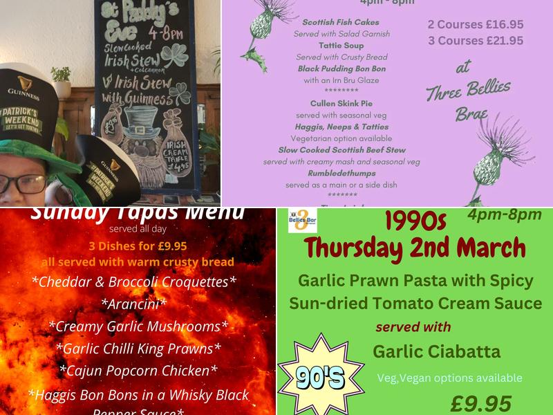 Three Bellies Brae Menu