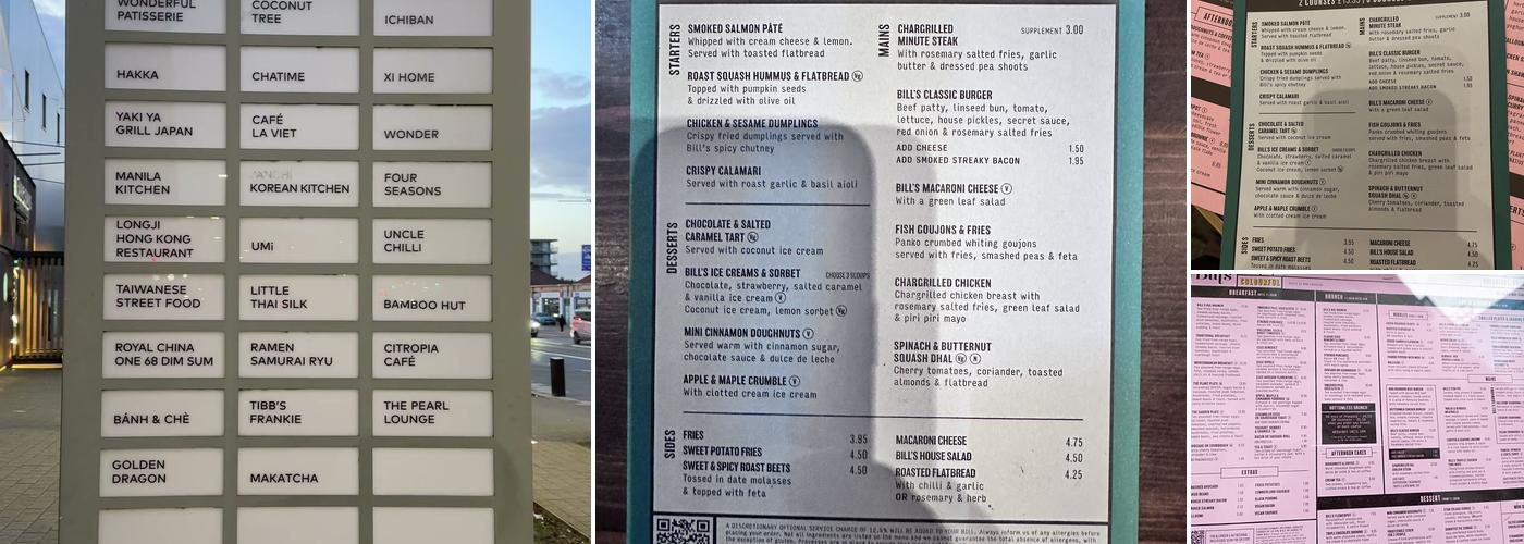 Bill's Wimbledon Restaurant Menu