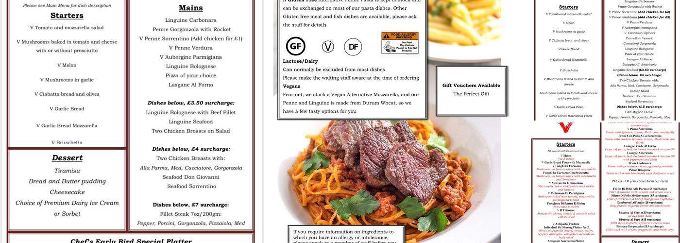 Sorrentino Restaurant in Northampton Menu