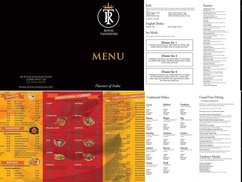 Royal Tandoori Indian restaurant and takeaway Menu