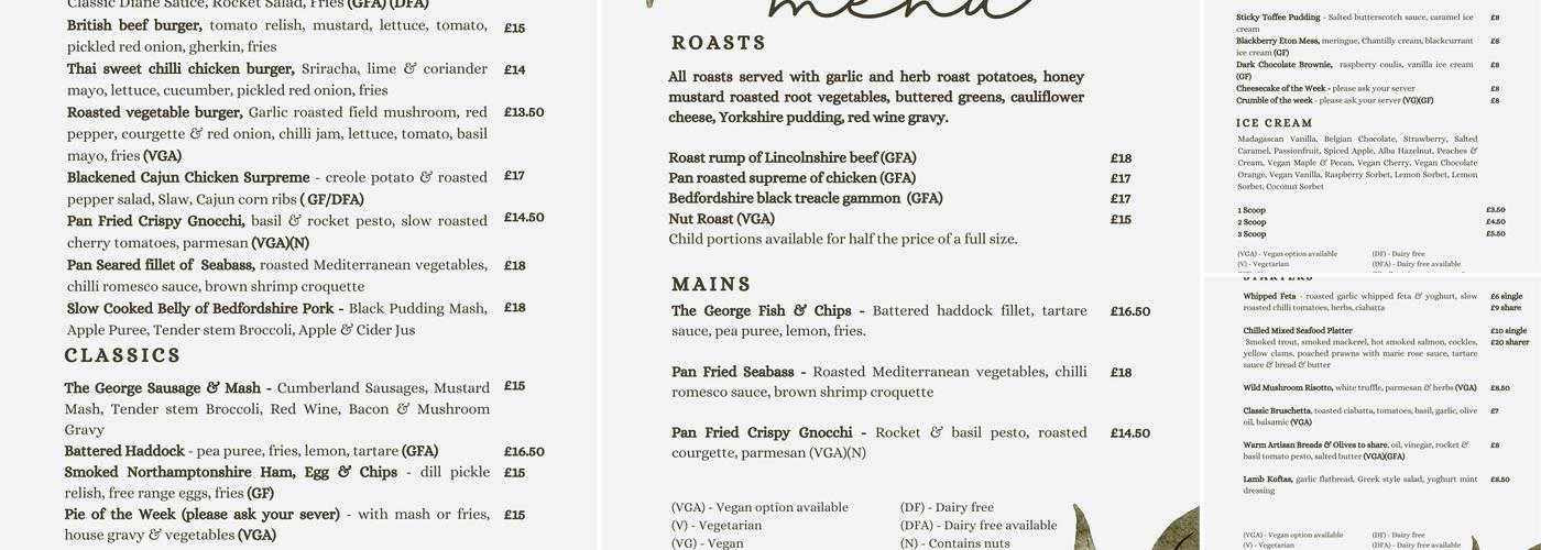 The Royal George Menu
