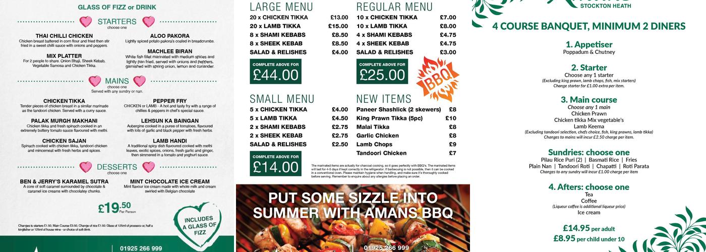 Amans Stockton Heath Menu
