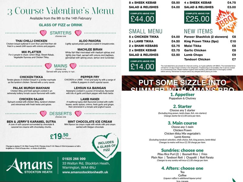Amans Stockton Heath Menu