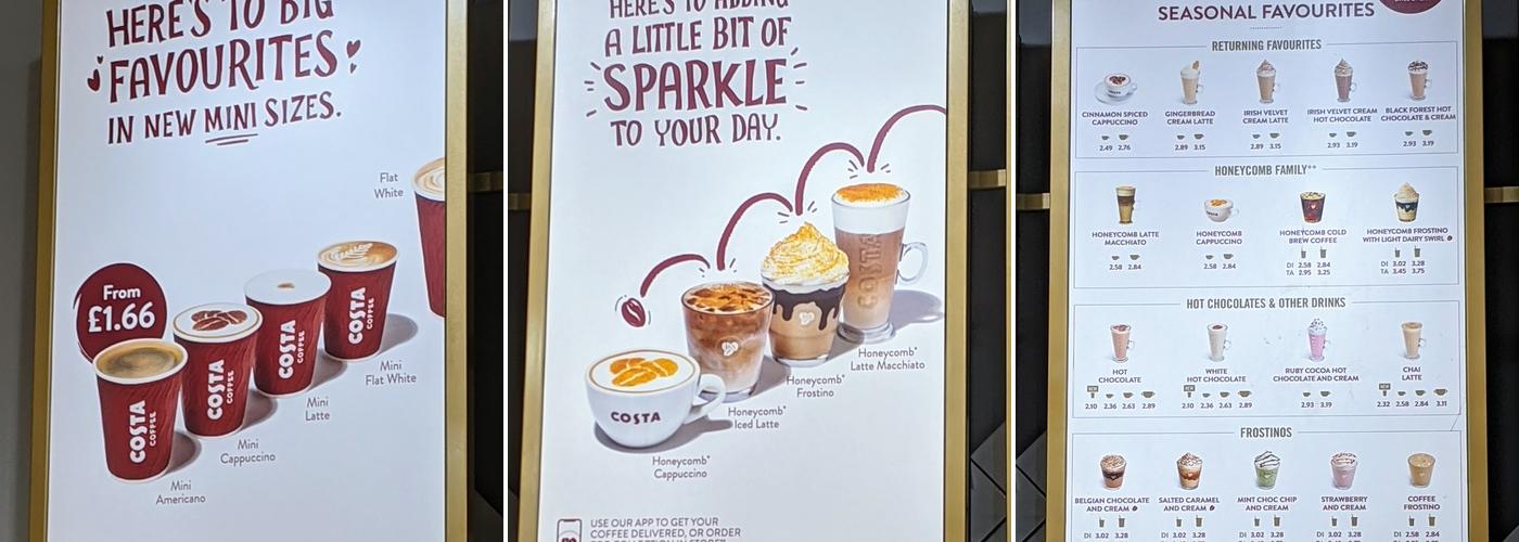 Costa Coffee Menu