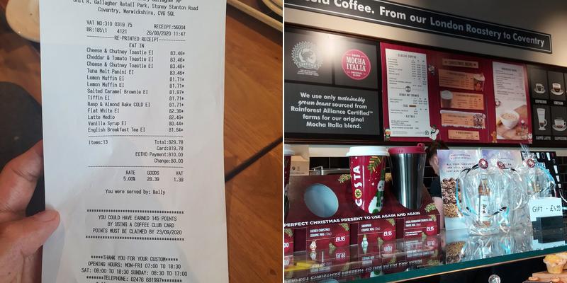 Costa Coffee Menu