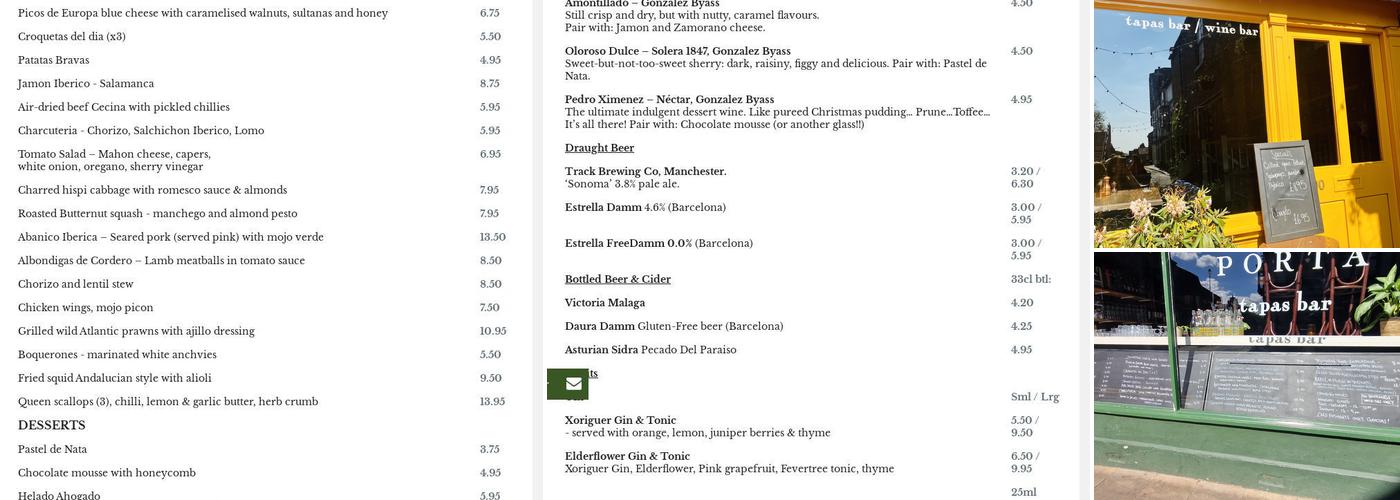 Porta Wine & Tapas Bar Menu