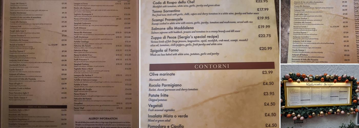 Ristorante Sergio Menu