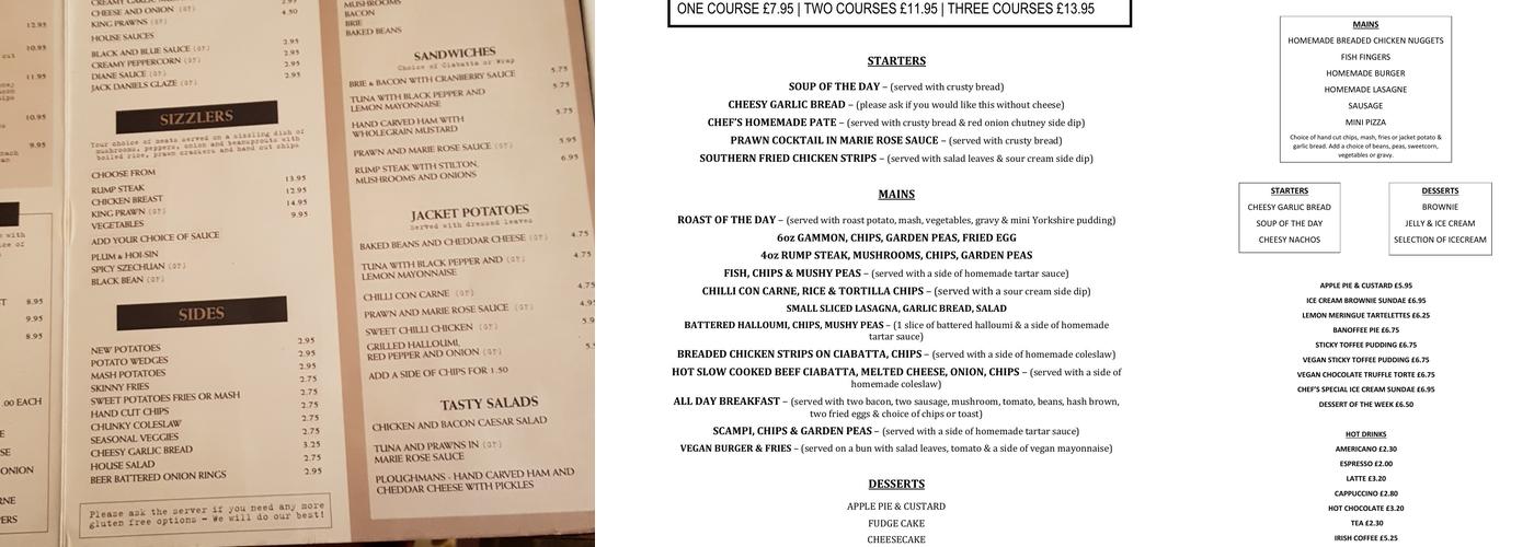 The White Lion Menu