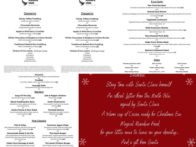 Hawk Inn, Haslington Menu