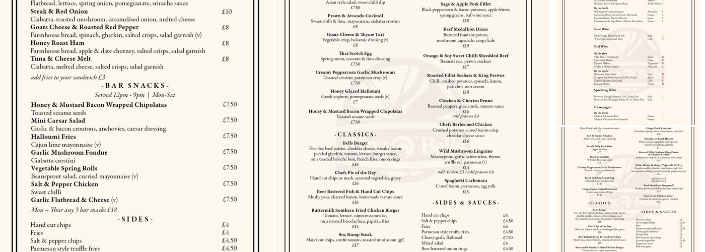 The Ring O Bells Menu