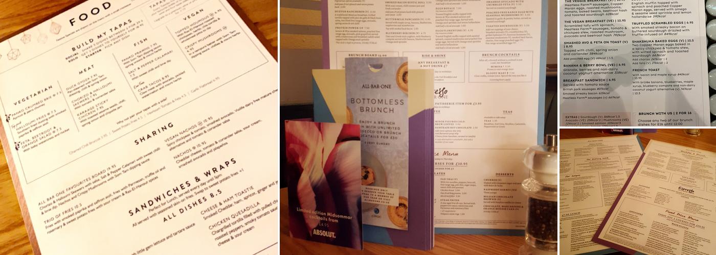 All Bar One Trafford Centre Menu