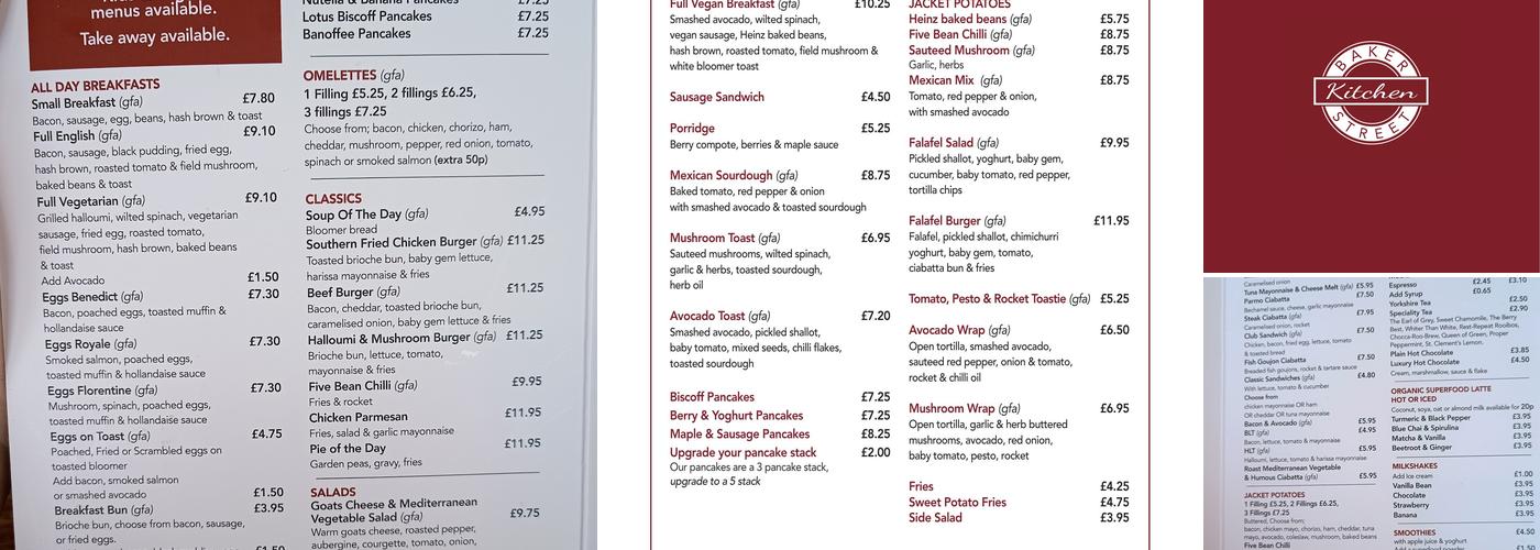 Baker Street Kitchen Menu