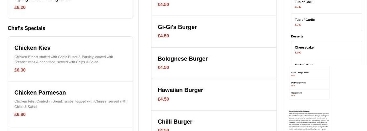 Gi-Gi's Italian Takeaway Menu