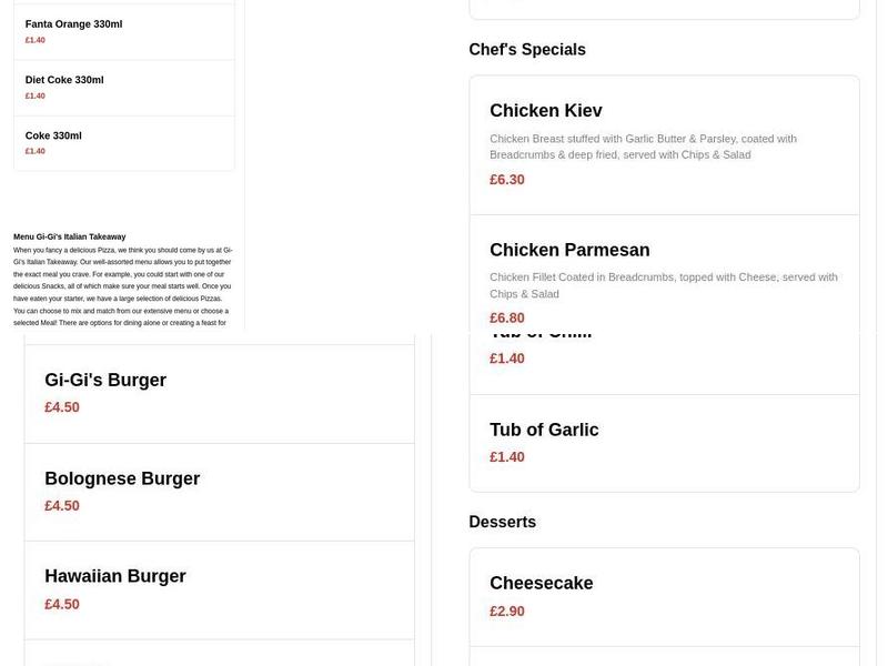 Gi-Gi's Italian Takeaway Menu