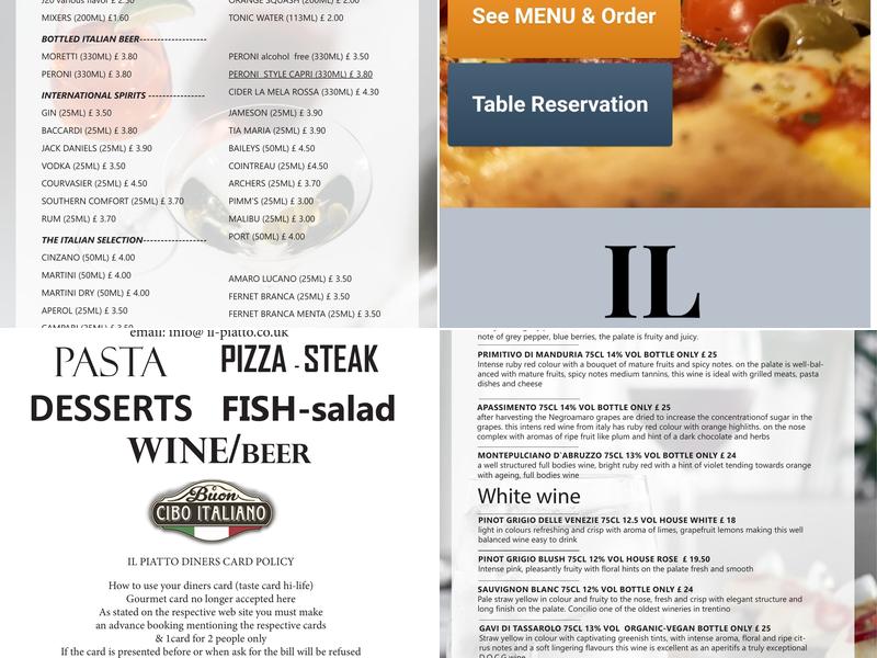 il Piatto Italian restaurant Menu