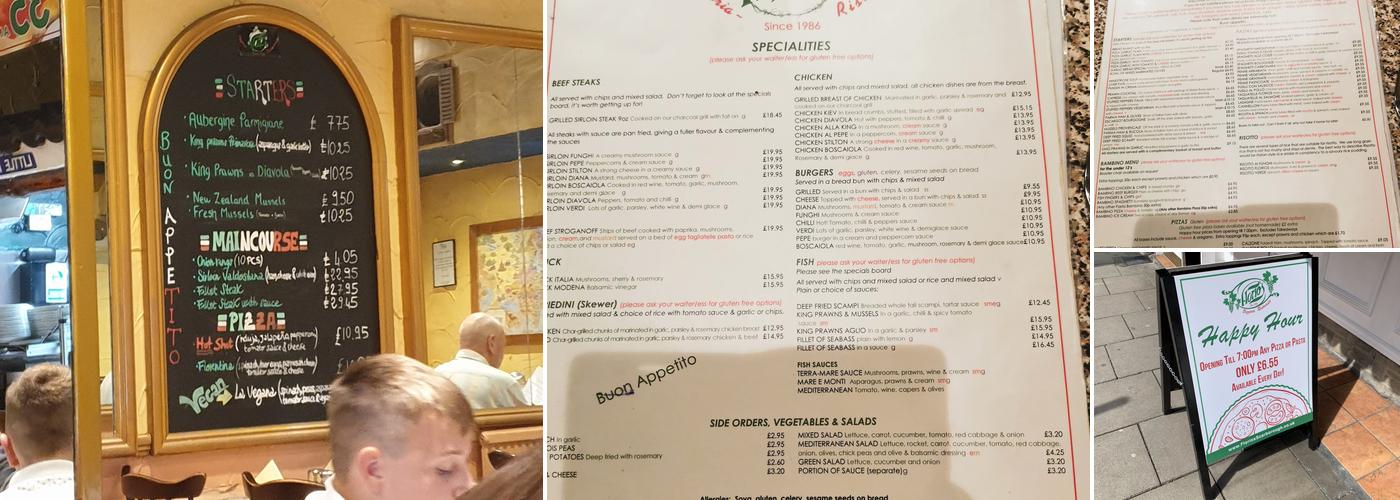 Florios Pizzeria Menu