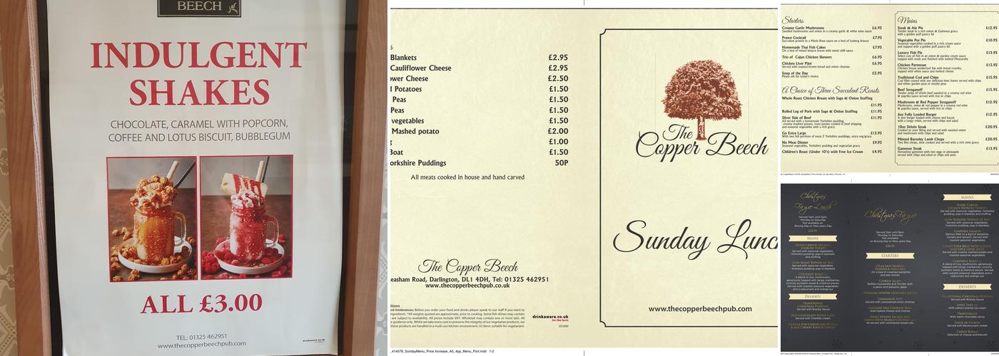 Copper Beech Pub Menu