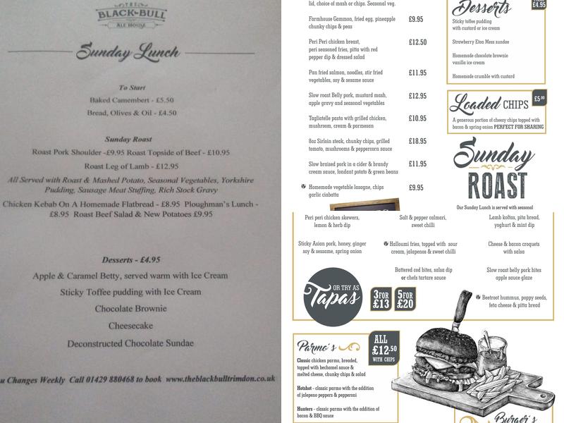Black Bull Menu