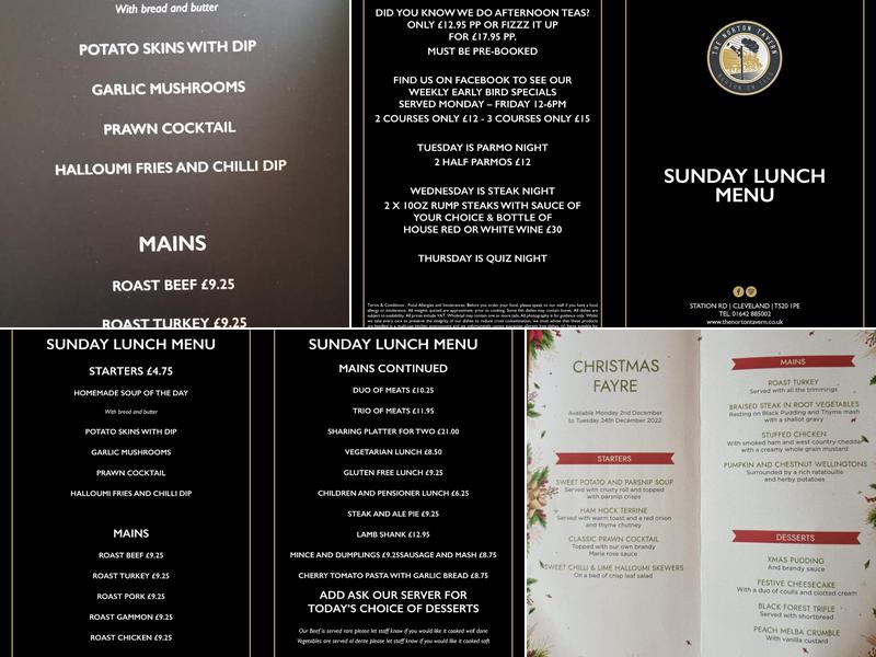 The Norton Tavern Menu