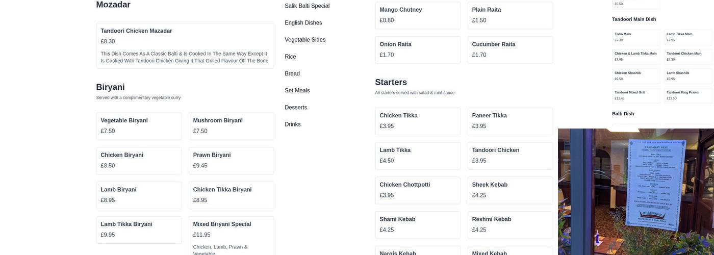 Millennium Restaurant Menu