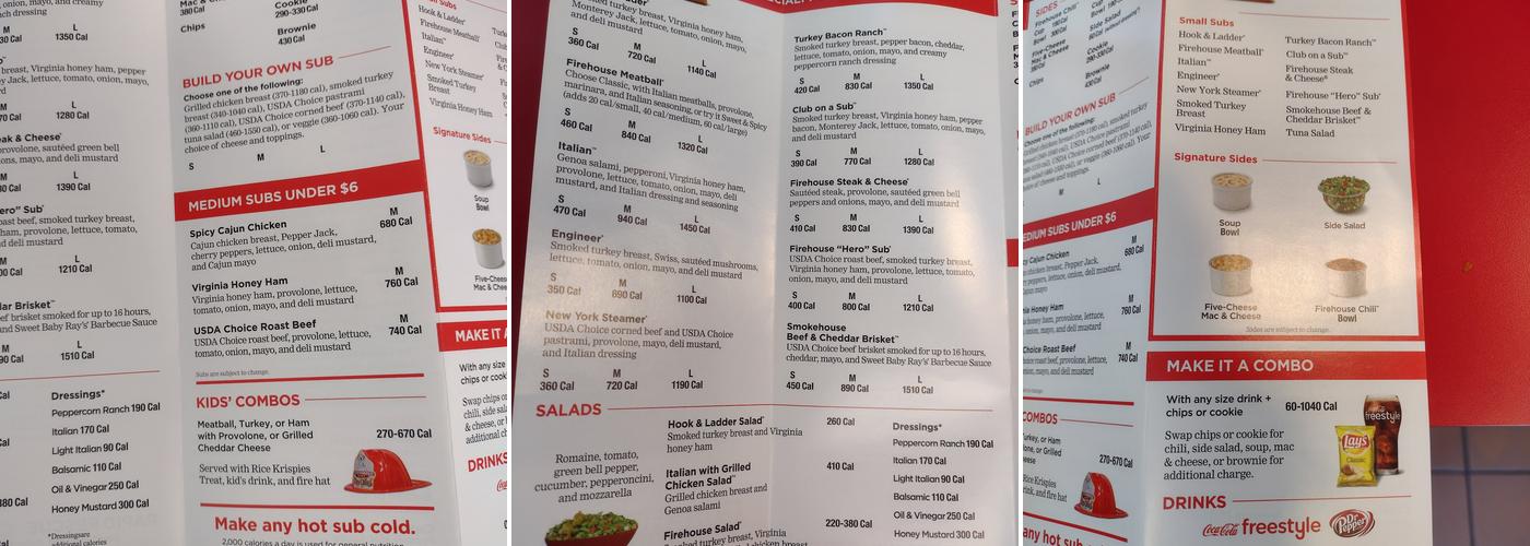Firehouse Subs Renner Road Menu