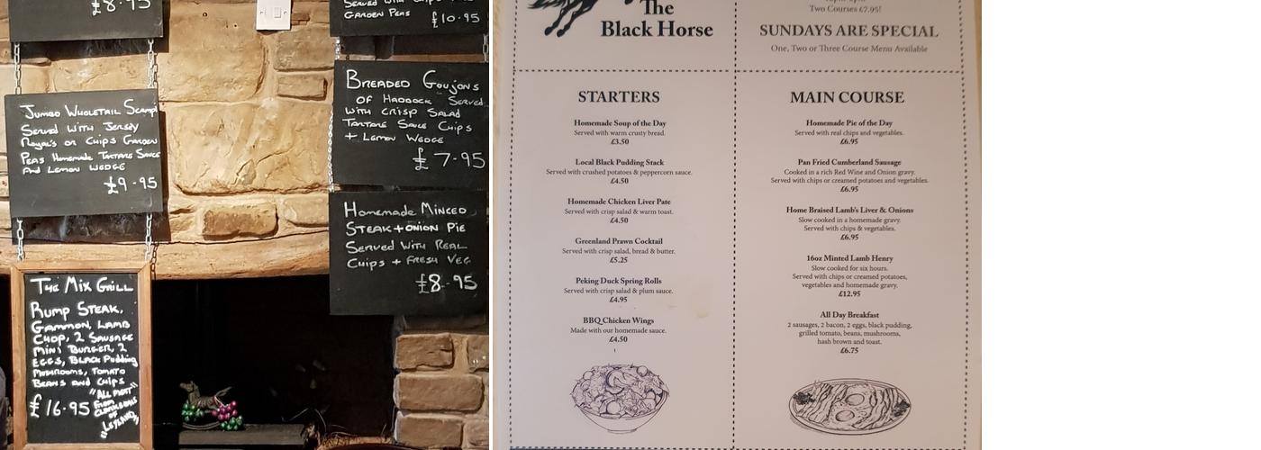 The Black Horse Menu