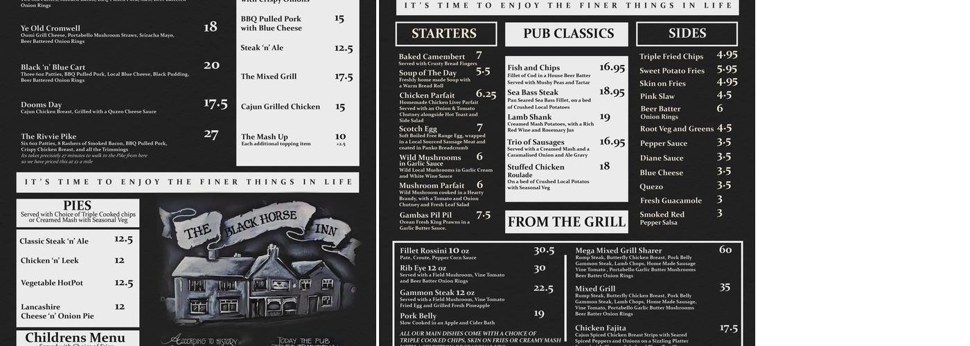 The Black Horse Inn, Limbrick Menu