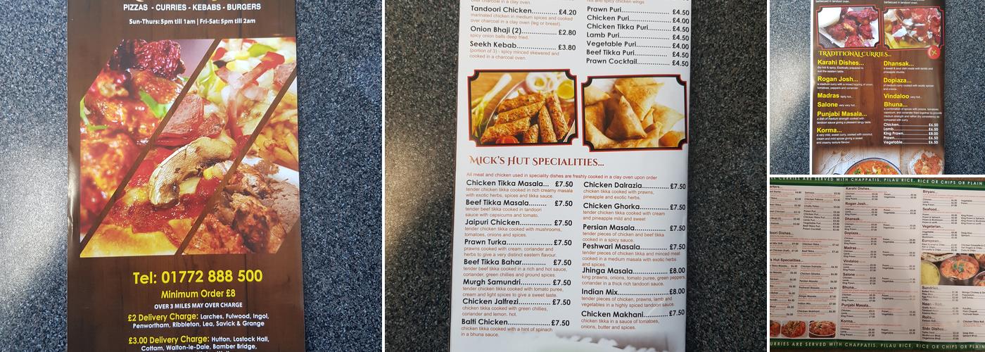 Mick's Hut Menu