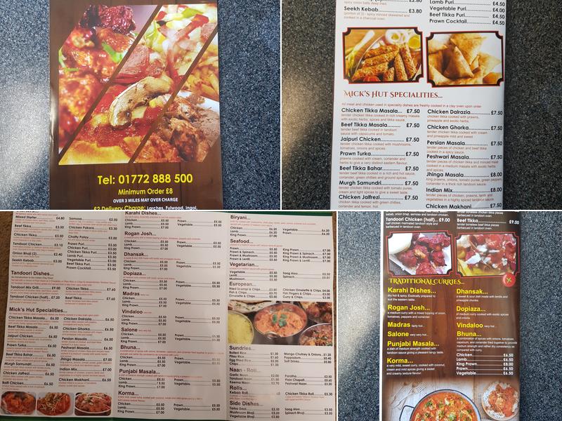 Mick's Hut Menu