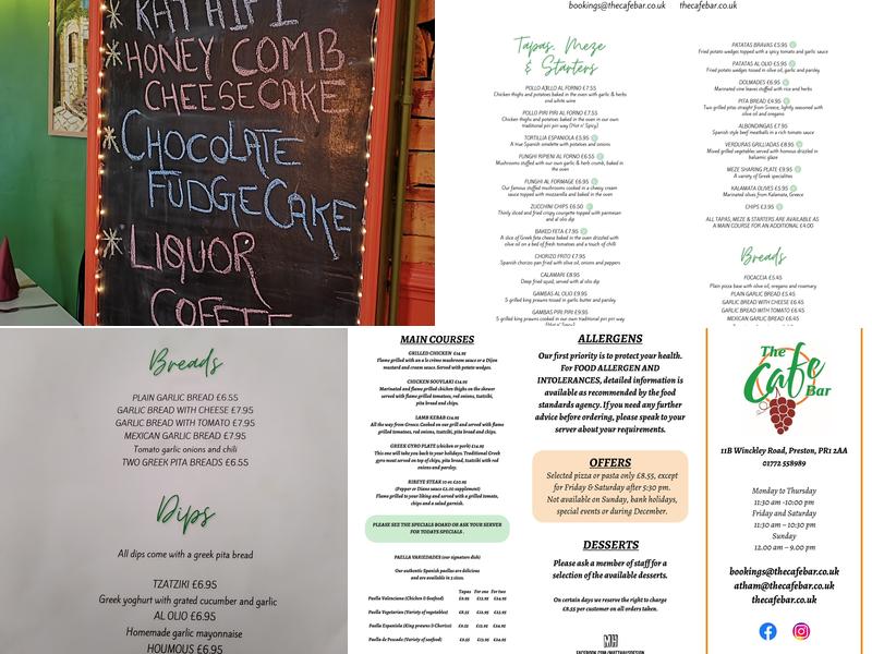 The Cafe Bar Menu