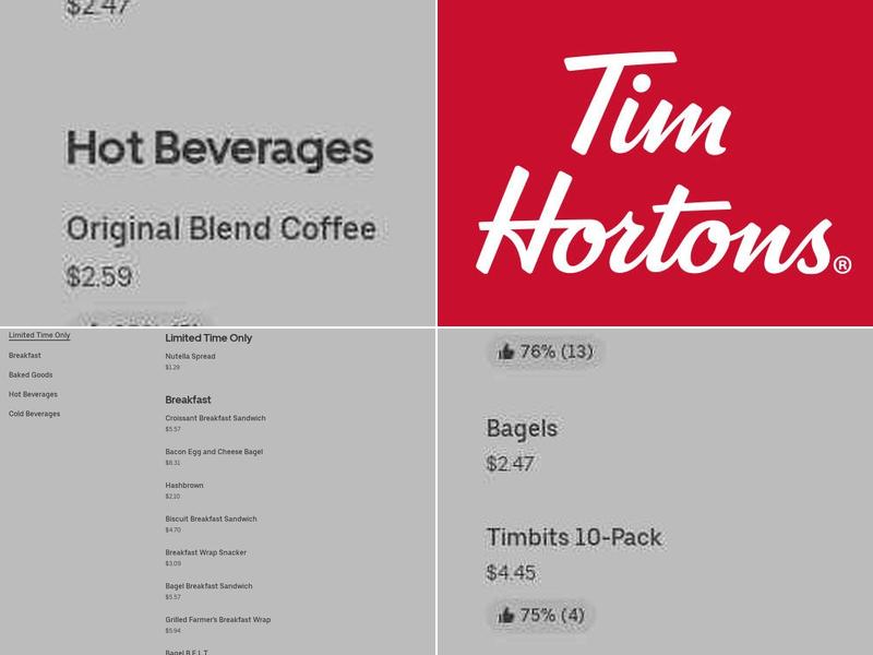 Tim Hortons Menu