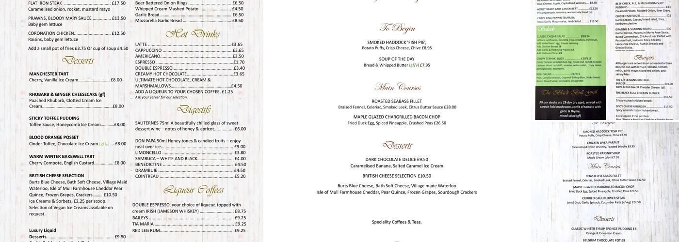 The Black Bull Menu