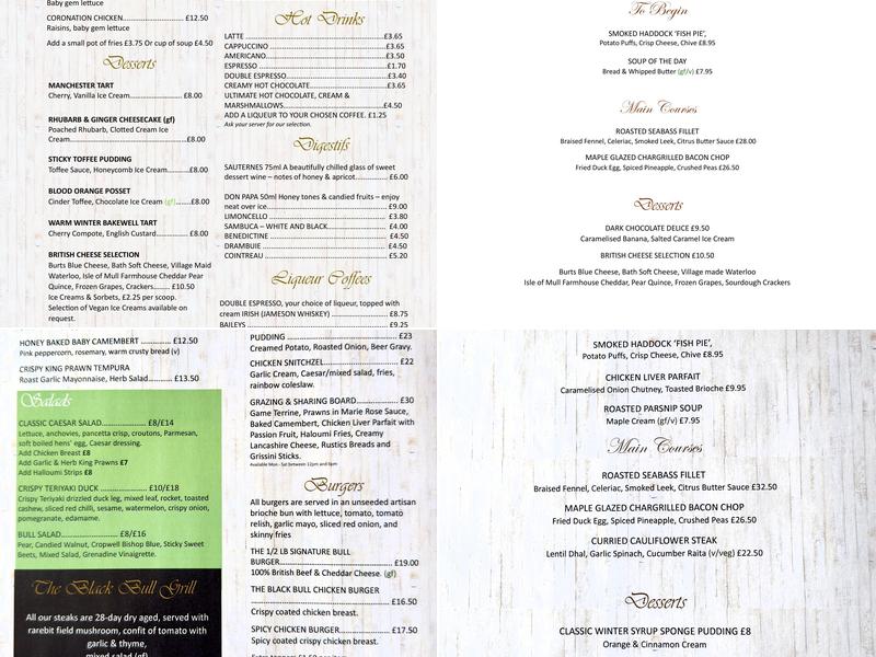 The Black Bull Menu