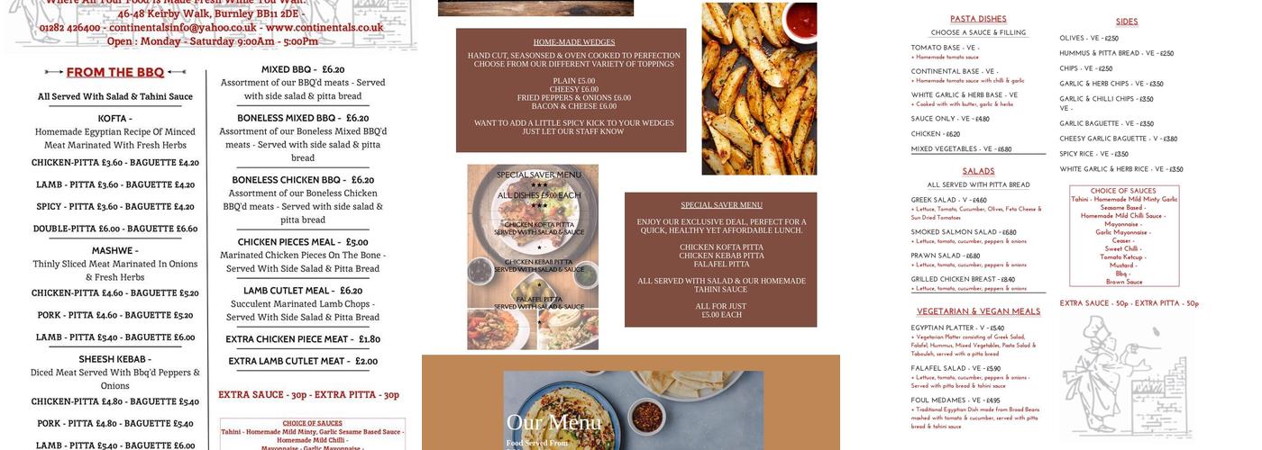 Continentals Menu