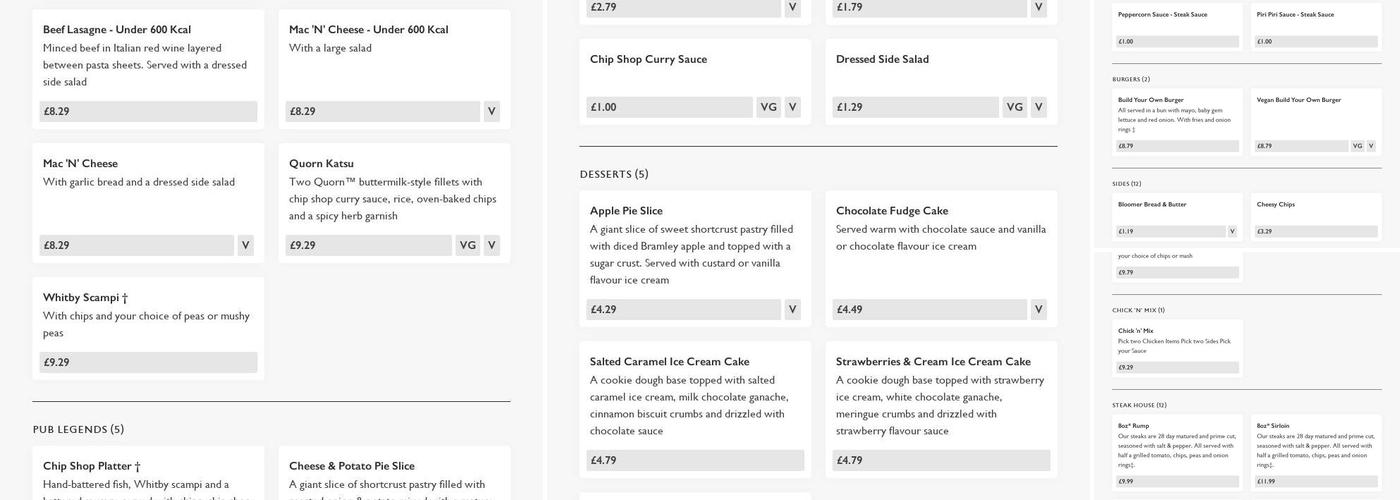 Dog & Partridge Menu