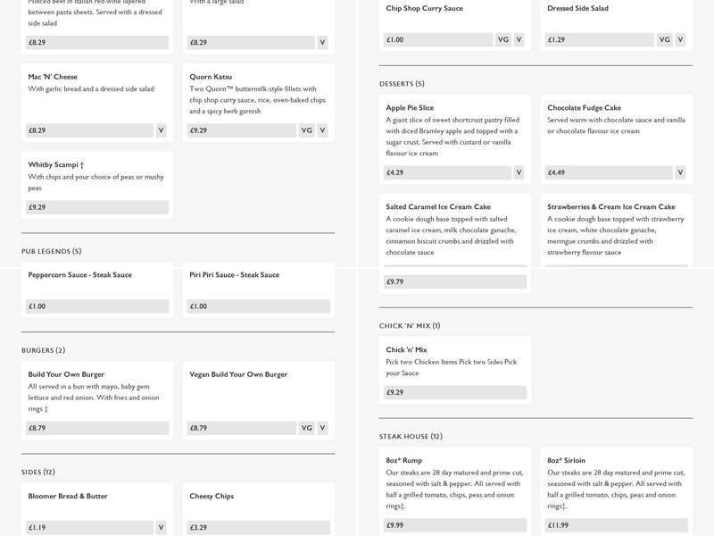 Dog & Partridge Menu