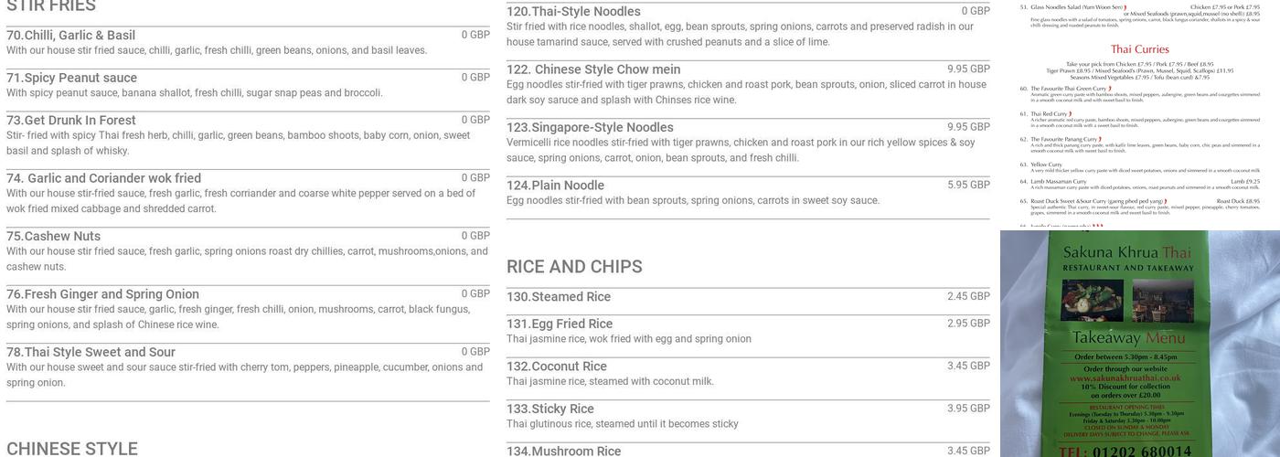 Sakuna Khrua Thai Menu