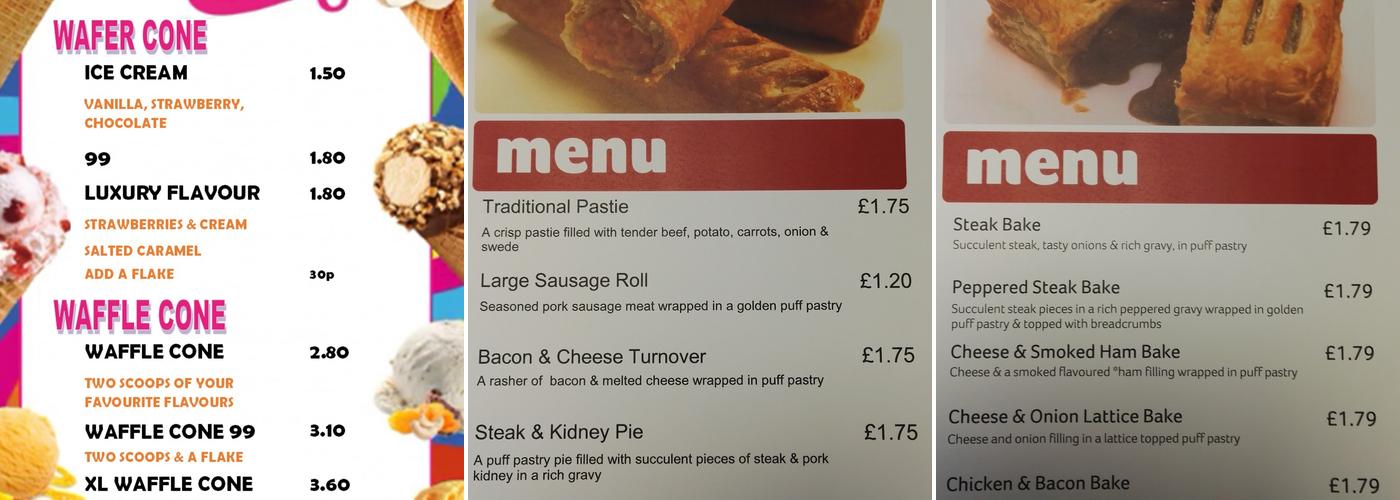 Saint Faith's Post Office and Stores Menu