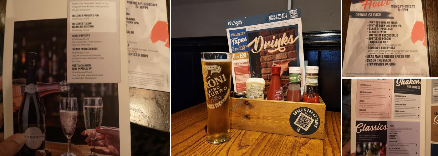 O'Neill's Peterborough Menu