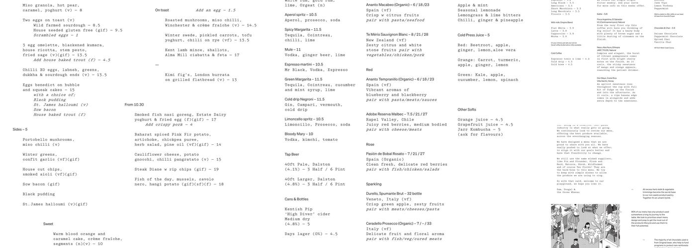 Ozone Coffee Roasters, Shoreditch Menu
