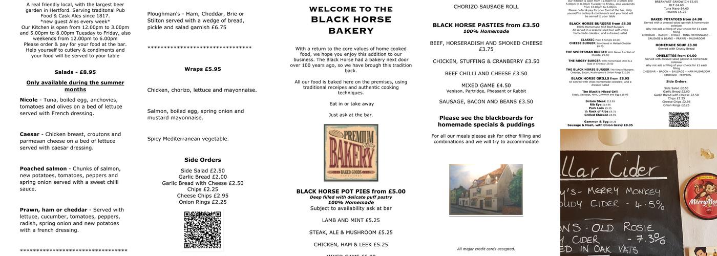 The Black Horse Hertford Menu