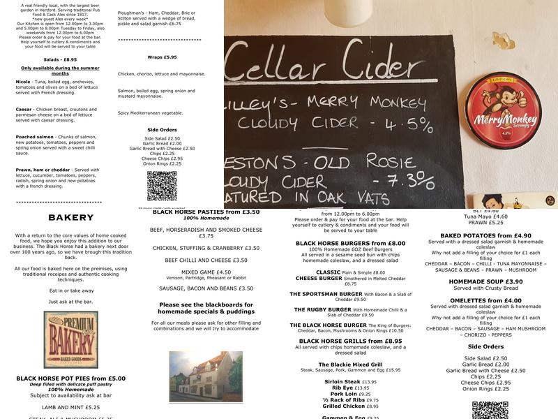 The Black Horse Hertford Menu