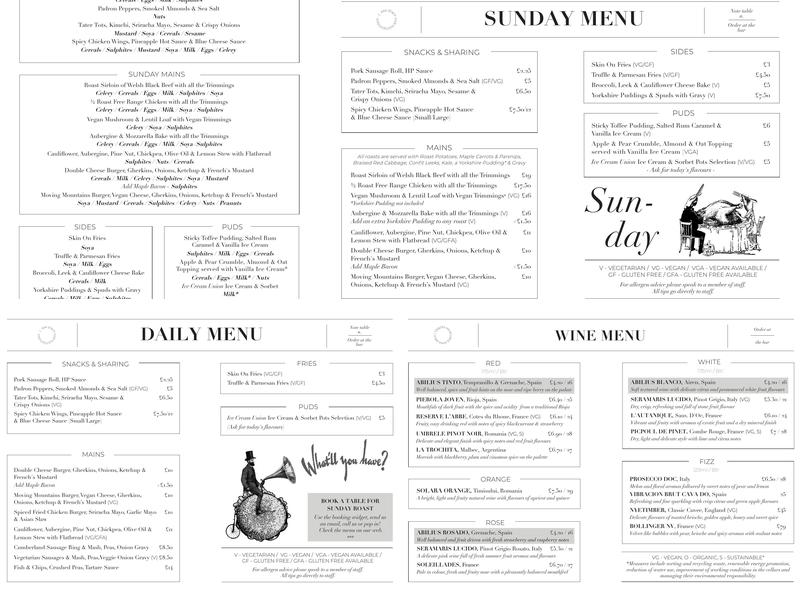 Goldsmiths Arms Menu